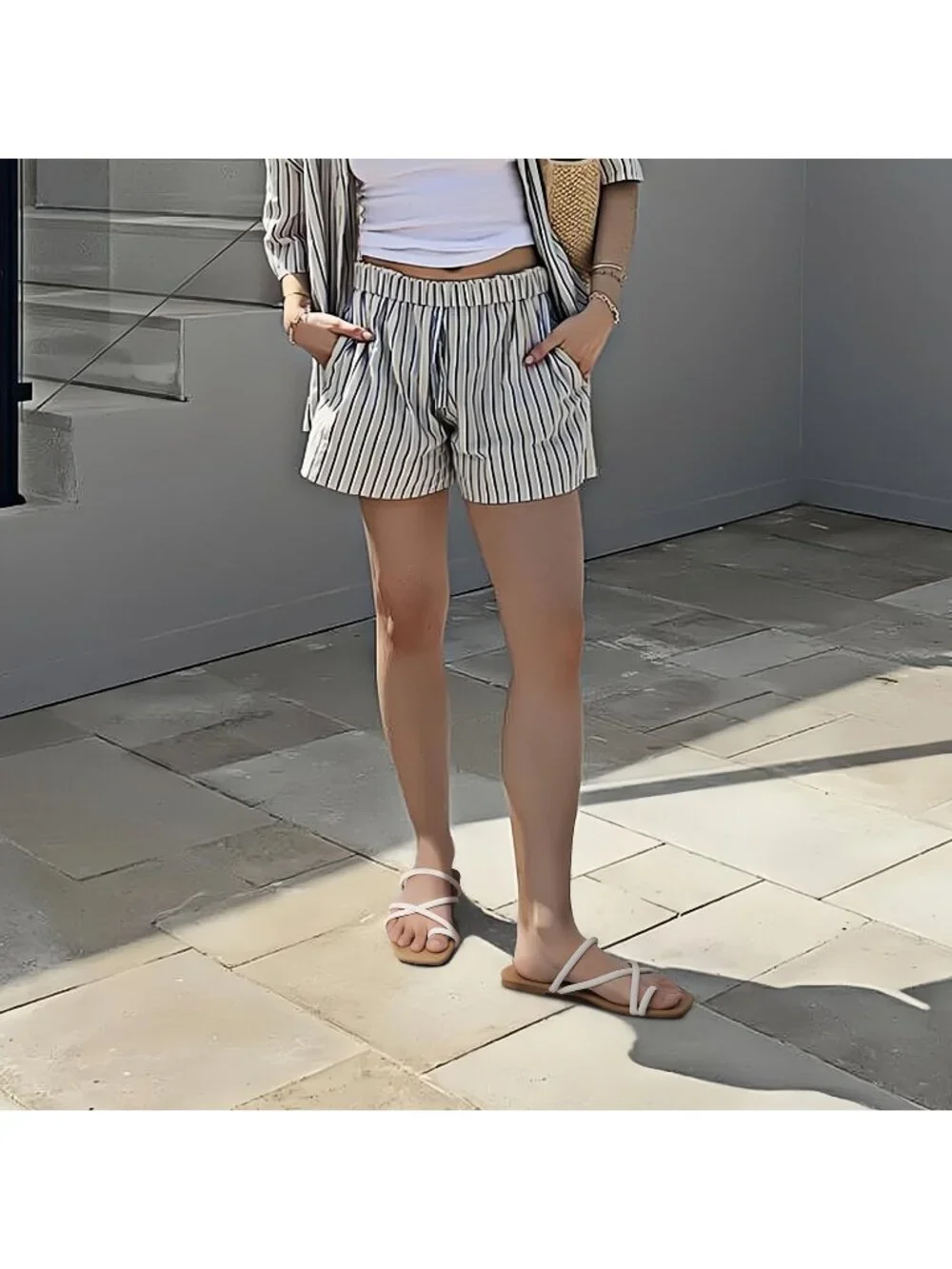 Women's White Summer Flat Toe Ring Thong Open Toe Cross Strap Fashion Shoes
